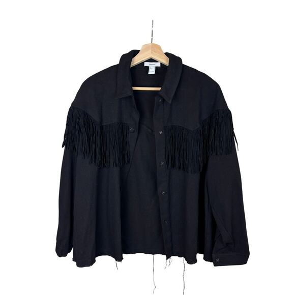 Forever 21 Black Fringe Denim Jacket Western Festival Cowgirl M - Picture 3 of 7